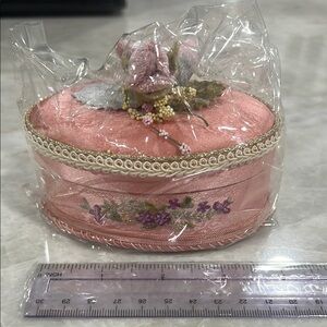 Pink Embroidered Velvet Jewelry Box with Floral Design